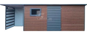 Gartenhaus - Gartenschuppen 5x2m + Überdachung 1,5m - Tür - 2x PVC Kippfenster - Holzoptik - Anthrazit - Flachdach | ID814 |