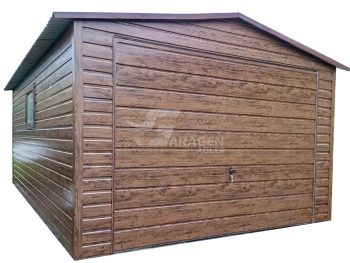Blechgarage 4x6m Schwingtor - Tür - PVC Kippfenster - Holzoptik - Satteldach | ID809 |