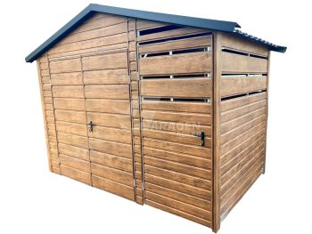 Gartenhaus - Gartenschuppen 2,5x2m + Überdachung 1m - Zweiflügeliges Tor - Tür - Holzoptik - Metalldachziegel - Satteldach ID796