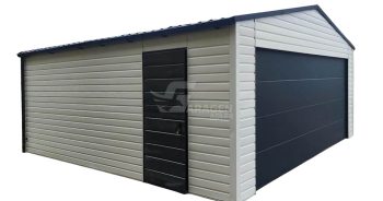 Blechgarage 6x5,8m - Sektionaltor - Tür - Anthrazit - Weiß - Dachrinnen - Satteldach | ID786 |