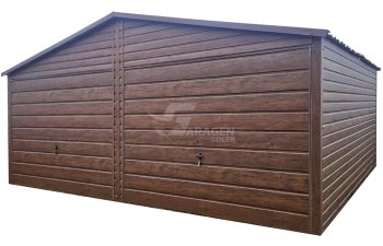 Blechgarage 6x5,8m - 2x Schwingtor - Metalldachziegel - Holzoptik - Satteldach | ID787 |