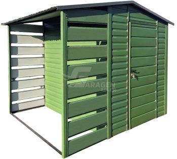 Gartenhaus - Gartenschuppen 2x2m + Überdachung 1m - Tür - PVC Kippfenster - Grün - Satteldach | GP604 |