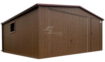 Blechgarage 5x5m Schwingtor - Tür - PVC Kippfenster - Holzoptik - Dachrinnen - Satteldach | ID770 |
