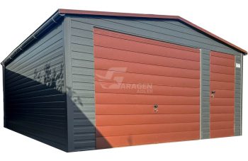 Blechgarage 5,5x6m  Schwingtor - Tür - Dunkles Braun - anthrazit - Dachrinnen - Satteldach ID772