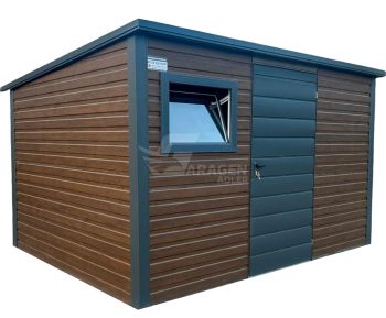 Gartenhaus - Gartenschuppen 3,5x2,5m - PVC Kippfenster - Tür - Holzoptik - Anthrazit - Flachdach | ID779 |