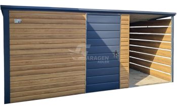 Gartenhaus - Gartenschuppen 3x2m + Überdachung 1,5m - Tür - Holzoptik - Flachdach | ID1000 |