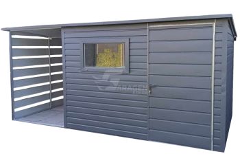 Gartenhaus - Gartenschuppen 3x2,5m + Überdachung 1,5m - Tür - PVC Kippfenster - Anthrazit - Flachdach | ID760 |