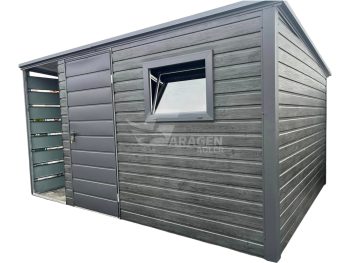 Gartenhaus - Gartenschuppen 3x2,5m + Überdachung 1m - Tür - PVC Kippfenster - Norwegische Kiefer - Anthrazit - Flachdach | ID713 |