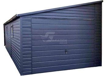 Blechgarage 4x7m - Schwingtor - 2x PVC Kippfenster - Dachrinnen - Anthrazit - Dach mit seitlichem Gefälle ID715