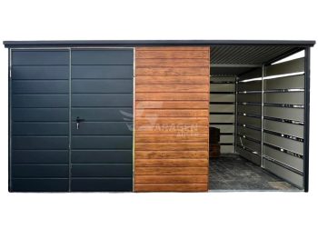 Gartenhaus - Gartenschuppen 3x3m + Zweiflügeliges Tor - Anthrazit - Helles Walnussholz - Holzoptik - Flachdach | ID704 |