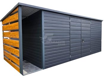 Gartenhaus - Gartenschuppen 5x2m + Überdachung 0,8m - Zweiflügeliges Tor - Anthrazit - Flachdach | ID708 |