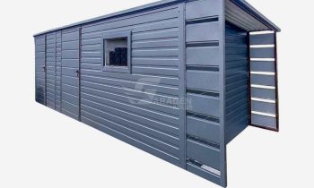 Gartenhaus - Gartenschuppen 5x2m + Überdachung 0,5m - 2x Tür - PVC Kippfenster - Flachdach | GP437 |