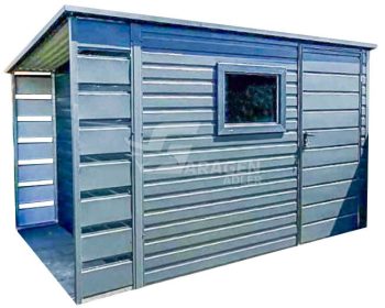 Gartenhaus - Gartenschuppen 2,5x2,5m + Überdachung 0,5m - Tür - PVC Kippfenster - Anthrazit - Flachdach GP432