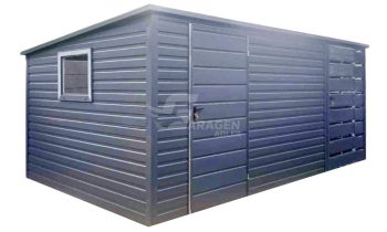 Gartenhaus - Gartenschuppen 4x2,5m + Überdachung 1,5m - 2x Tür - PVC Kippfenster - Anthrazit - Flachdach | GP435 |