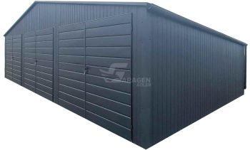 Blechgarage 10x6m 3x Zweiflügeliges Tor - Dachrinnen - Anthrazit - Satteldach | GP601 |