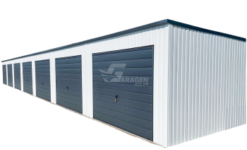 Reihengaragen - Garagenkomplex 28x5,5m - 7x Schwingtor - Weiß - Anthrazit - Flachdach | GP489 |