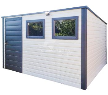 Gartenhaus - Gartenschuppen 3x2,5m - Tür - 2x PVC Kippfenster - Weiß - Anthrazit - Flachdach | GP426 |