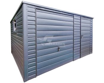 Blechgarage 4,5x4m - Schwingtor - Tür - 2x PVC Kippfenster - Anthrazit - Flachdach | GP420 |