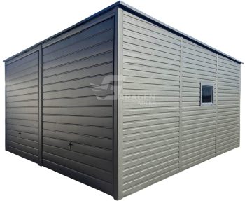 Blechgarage 6x6m - 2x Schwingtor - Tür - PVC Kippfenster - Anthrazit - Flachdach GP594