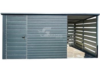 Gartenhaus - Gartenschuppen 3x2,5m + Überdachung 1,5m - Tür - Anthrazit - Flachdach | ID685 |