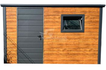 Gartenhaus - Gartenschuppen 3,5x2,5m - Tür - PVC Kippfenster - Helles Walnussholz - Holzoptik - Flachdach | ID687 |