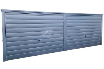 Blechgarage 6x6m - 2x Schwingtor - Tür - 2x PVC Kippfenster - Anthrazit - Dachrinnen - Flachdach GP421