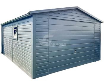 Blechgarage 4x5,5m - Schwingtor - PVC Kippfenster - Anthrazit - Dachrinnen Metalldachziegel- Satteldach | ID675 |