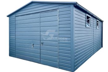Blechgarage 4x6m - Schwingtor - Tür - 2x PVC Kippfenster - Anthrazit - Satteldach ID678