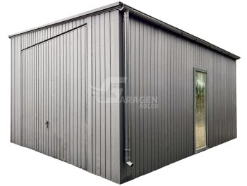 Blechgarage 5x6m - Zweiflügeliges Tor - PVC Kippfenster - Anthrazit - Dach mit seitlichem Gefälle ID680