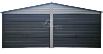 Blechgarage 6x6m - 2x Schwingtor - Silber - Satteldach | GP593 |