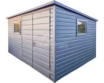 Gartenhaus - Gartenschuppen 4x3m - Zweiflügeliges Tor - 2x PVC Kippfenster - Anthrazit - Dachrinnen - Flachdach | ID671 |