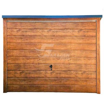 Blechgarage 3x4m - Schwingtor - PVC Kippfenster - Helles Walnussholz - Holzoptik - Flachdach ID672