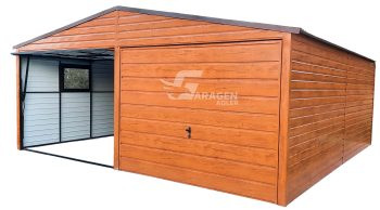 Blechgarage 6x5,5m Horizontal Blech 2x Schwingtor Satteldach Holzoptik ID111