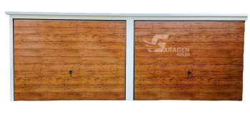 Blechgarage 6x5,8m Horizontal Blech 2x Schwingtor Pultdach Holzoptik Weiß | ID114 |