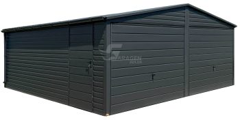 Blechgarage 6x6m - 2x Schwingtor - Tür - Anthrazit - Dachrinnen - Satteldach | GP595 |