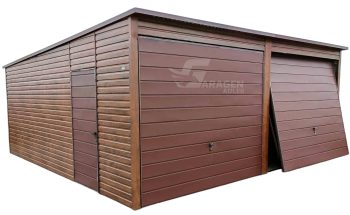 Blechgarage 6x5,8m Horizontal Blech 2x Schwingtor Pultdach Holzoptik ID115