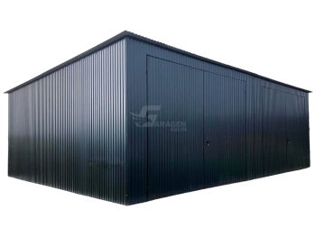 Halle - Blechgarage 8x6m - Trennwand - 2x Zweiflügeliges Tor - Anthrazit - Flachdach | GP142 |