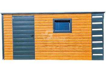 Gartenhaus - Gartenschuppen 4x2m + Überdachung 0,5m - Tür - PVC Kippfenster - Helles Walnussholz - Holzoptik - Anthrazit - Flachdach | ID656 |