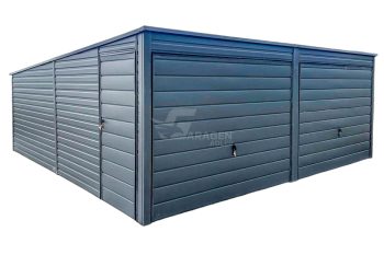 Blechgarage 6x6m - 2x Schwingtor - Tür - Anthrazit - Flachdach | GP413 |