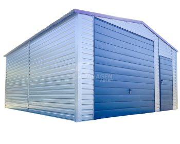 Blechgarage 5,5x6m - Schwingtor - Tür - 2x PVC Kippfenster - Silber - Anthrazit - Satteldach GP415
