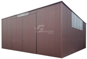 Blechhalle - Lager 9x8m Zweiflügeliges Tor - dunkelbraun - Flachdach | GP587 |