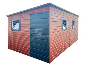 Gartenhaus - Gartenschuppen 2,5x4m - Tür - 3x PVC Kippfenster - Helles Braun - Anthrazit  - Dach mit Neigung zur Seite | ID646 |