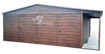 Blechgarage 6x5,8m Horizontal Blech Überdachung Satteldach 2x Schwingtor Holzoptik ID147