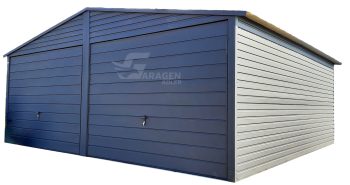 Blechgarage 6x6m Horizontal Blech Satteldach 2x Schwingtor PVC Kippfenster Anthrazit ID158