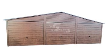 Blechgarage 9x6m Horizontal Blech Satteldach 3x Schwingtor Holzoptik ID132
