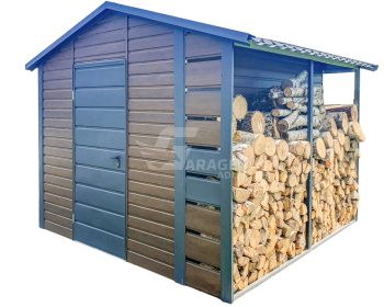 Gartenhaus - Gartenschuppen 2,5x3m + Überdachung 0,5m - Dunkles Walnussholz - Holzoptik - Anthrazit - Satteldach | ID645 |