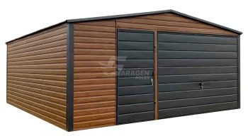 Blechgarage 5x6m - Schwingtor - Tür - Anthrazit - Holzoptik Satteldach GP591