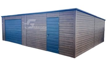 Blechgarage 8x6m - Schwingtor - Tür - Dunkles Walnussholz - Holzoptik - Anthrazit - Flachdach ID624