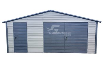 Blechgarage 7x6m - Schwingtor - Tür - PVC Kippfenster - Anthrazit - Silber - Dachrinnen - Satteldach ID625