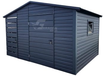 Gartenhaus - Gartenschuppen 2,5x2,5m + Überdachung 0,9m - PVC Kippfenster - Tür - Anthrazit - Satteldach | ID626 |